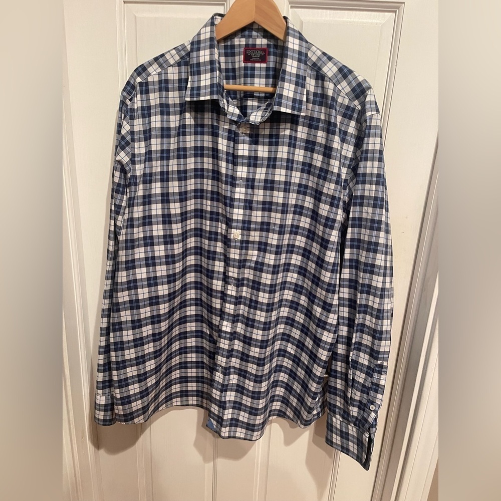 UNTUCKit Navy and White Mens Plaid Shirt XXL